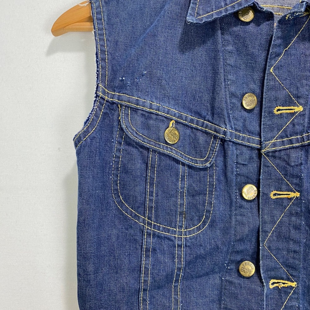 VTG Lee Denim Sanforized Jean Sleeveless Jacket‎  Womens S Destressed Union Made - Picture 7 of 9